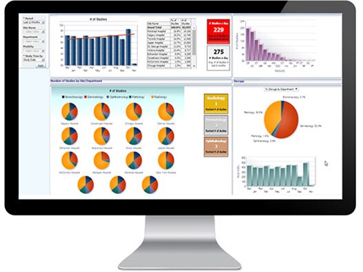 Business analytics interface screen on a monitor