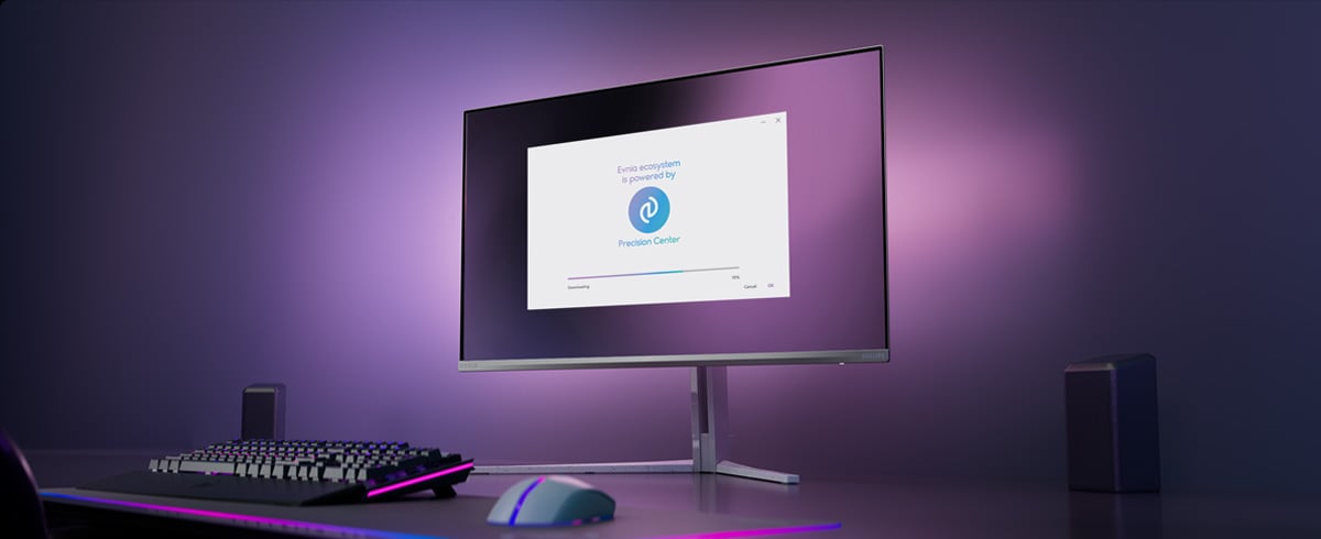 Philips Evnia-monitor opgesteld voor Precision Center