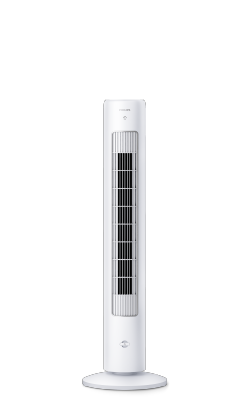 Een hoge witte Philips-torenventilator uit de 5000 series met een aromatherapieknop aan de voorzijde.