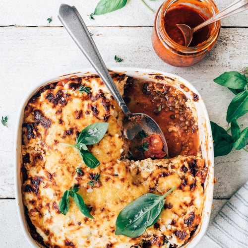 Aubergine lasagne met harissa