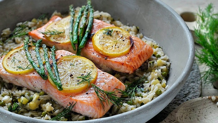 Risotto Primavera met zalm 