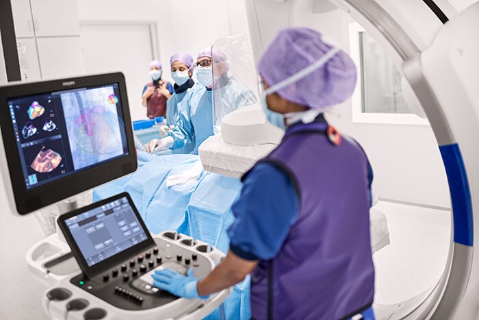 Met Philips EchoNavigator kunnen artsen live echografie en röntgeninformatie combineren in één intuïtieve weergave. (opent in een nieuw tabblad)