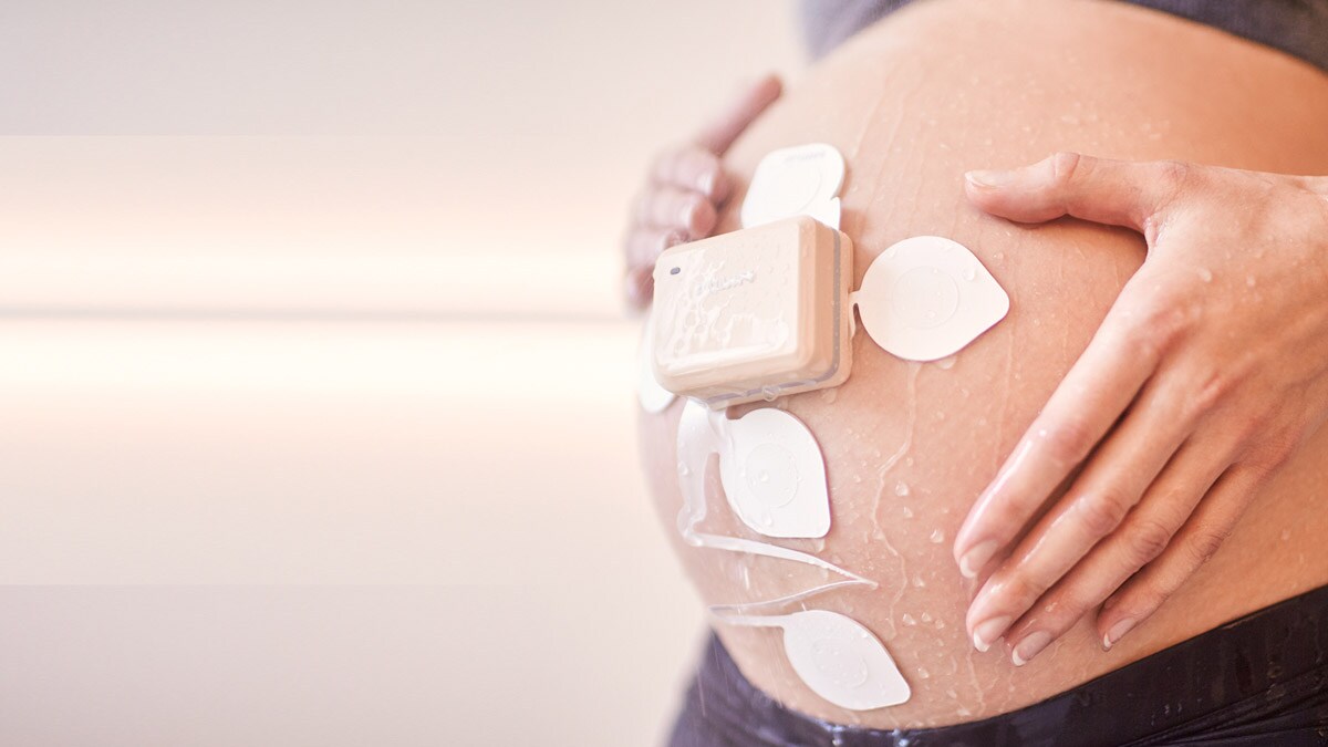Download image (.jpg) Philips Avalon cableless fetal and maternal pod with single use disposable patch monitors pregnant women at home limiting exposure during COVID 19 (opent in een nieuw tabblad)
