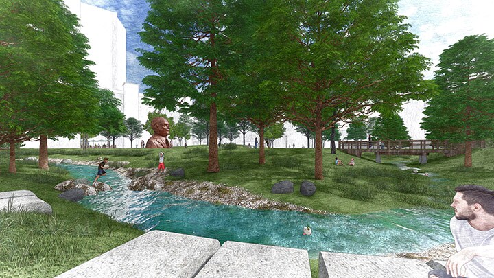 Alt text image (opent in een nieuw tabblad) Artist impression herinrichting Victoriapark (via West 8)