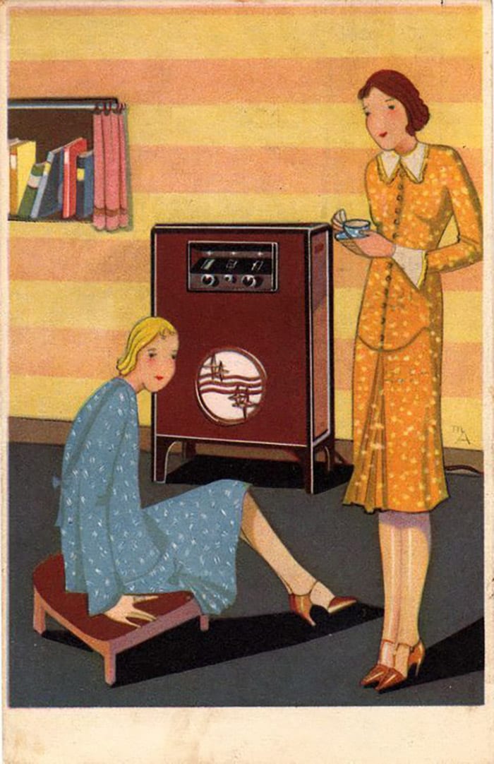 Illustratie van Mary Aubele uit 1931. Zij was toen de enige vrouwelijke ontwerper bij Philips.