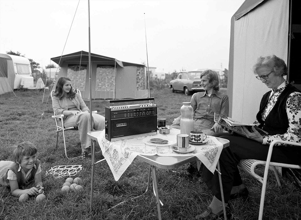 Cassettespeler sfeer camping 1974